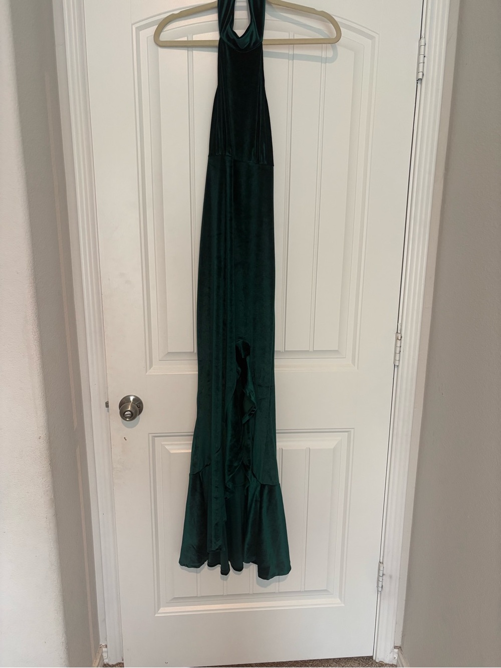 Shein Green velvet maxi dress with ruffle hem  open back